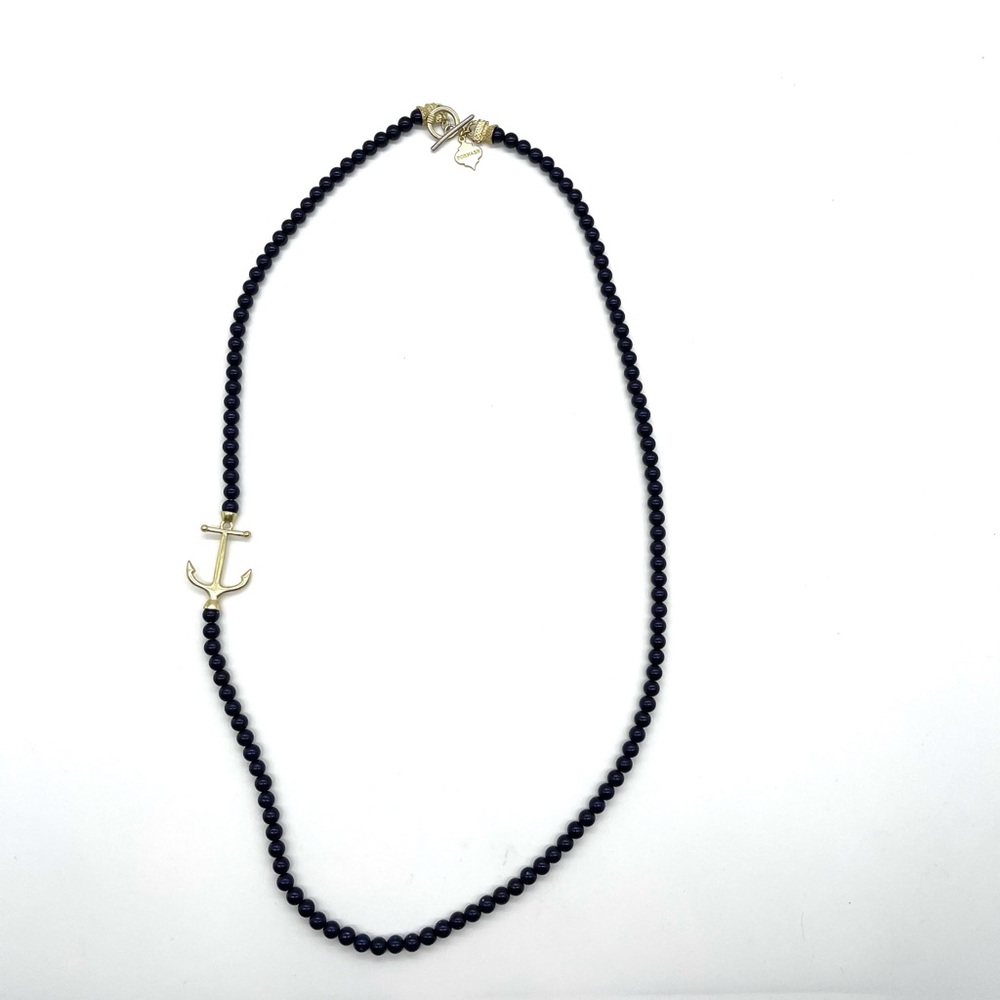 Fornash Long Necklace w/ Blue Beads & Anchor Decor